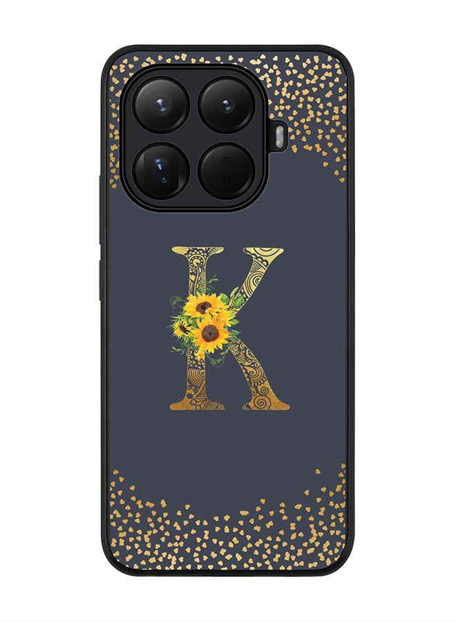 For Xiaomi 15T Pro Case,Slim fit Camera Protection, Shockproof Thin Phone cover  - Custom Floral Monogram - K  (Grey )